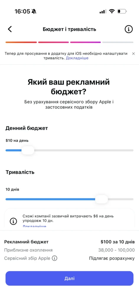 budget and duration of advertising