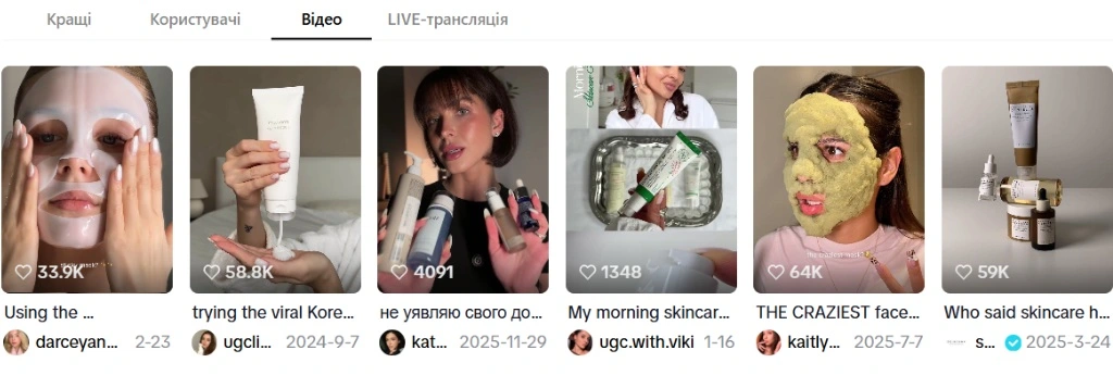 Популярные видео по хештегу #skincare в TikTok и количество просмотров